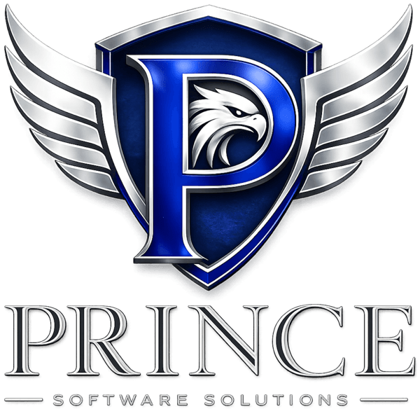 Prince Software Solutions metallic emblem — custom software architecture